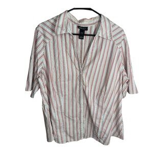 LANE BRYANT 18 20 Striped Button-Down Dress Shirt Short Sleeved Vertical Stripes